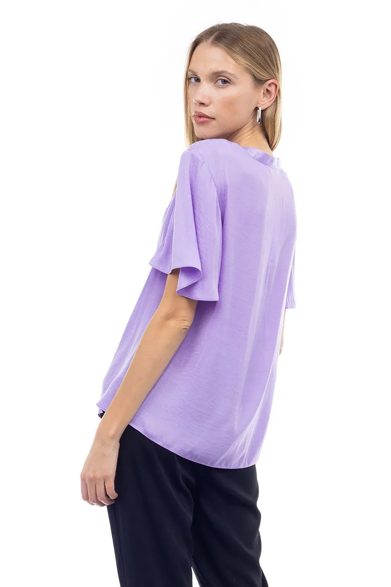 Flirty Short Sleeve Boxy Satin Blouse