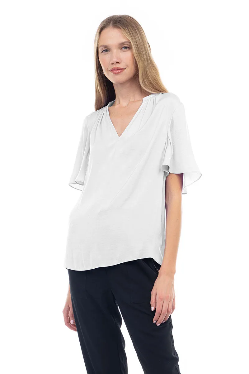 Flirty Short Sleeve Boxy Satin Blouse