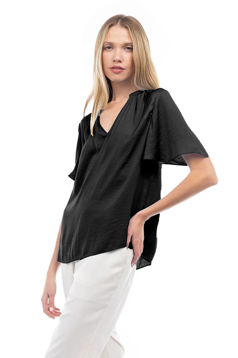 Flirty Short Sleeve Boxy Satin Blouse