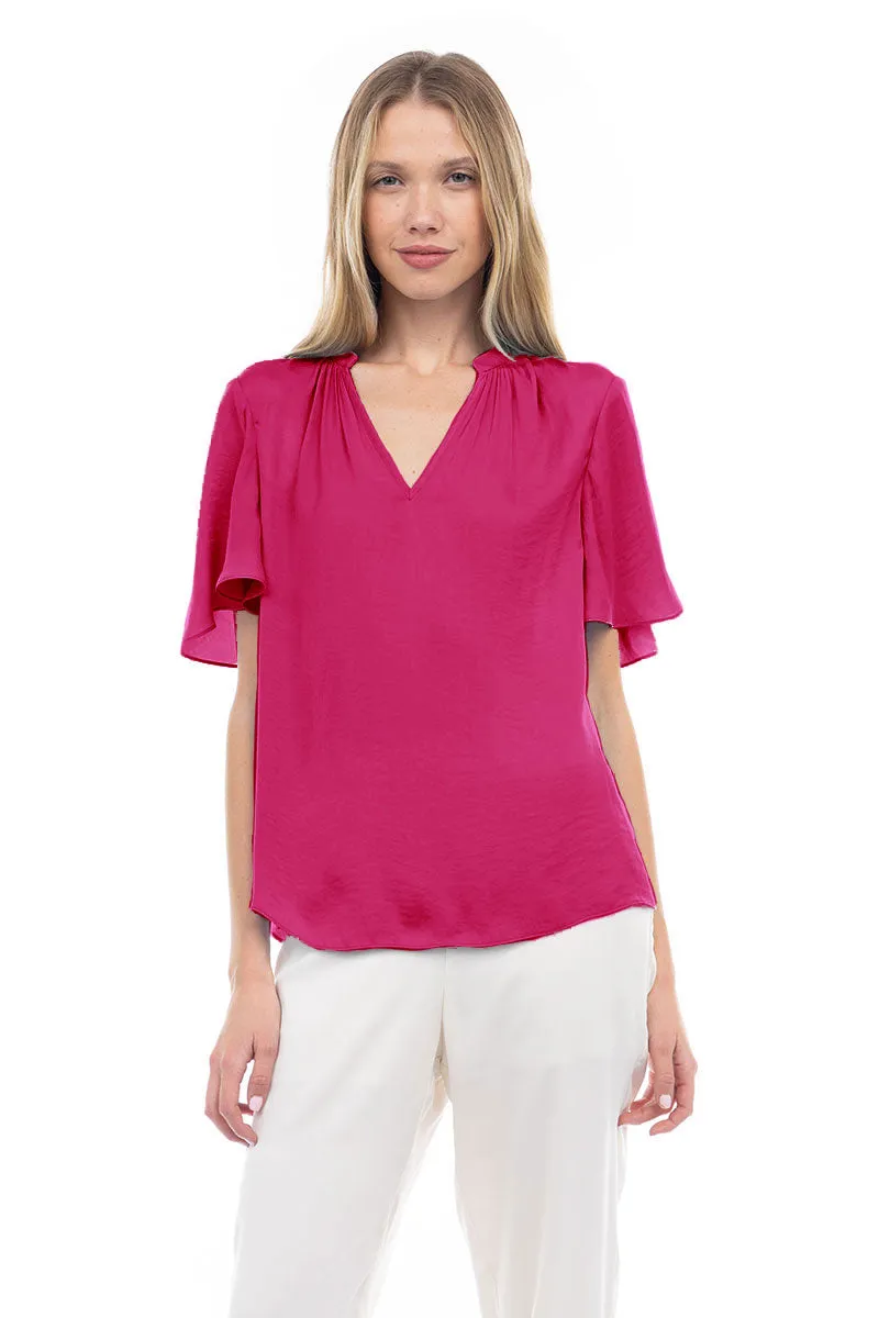 Flirty Short Sleeve Boxy Satin Blouse