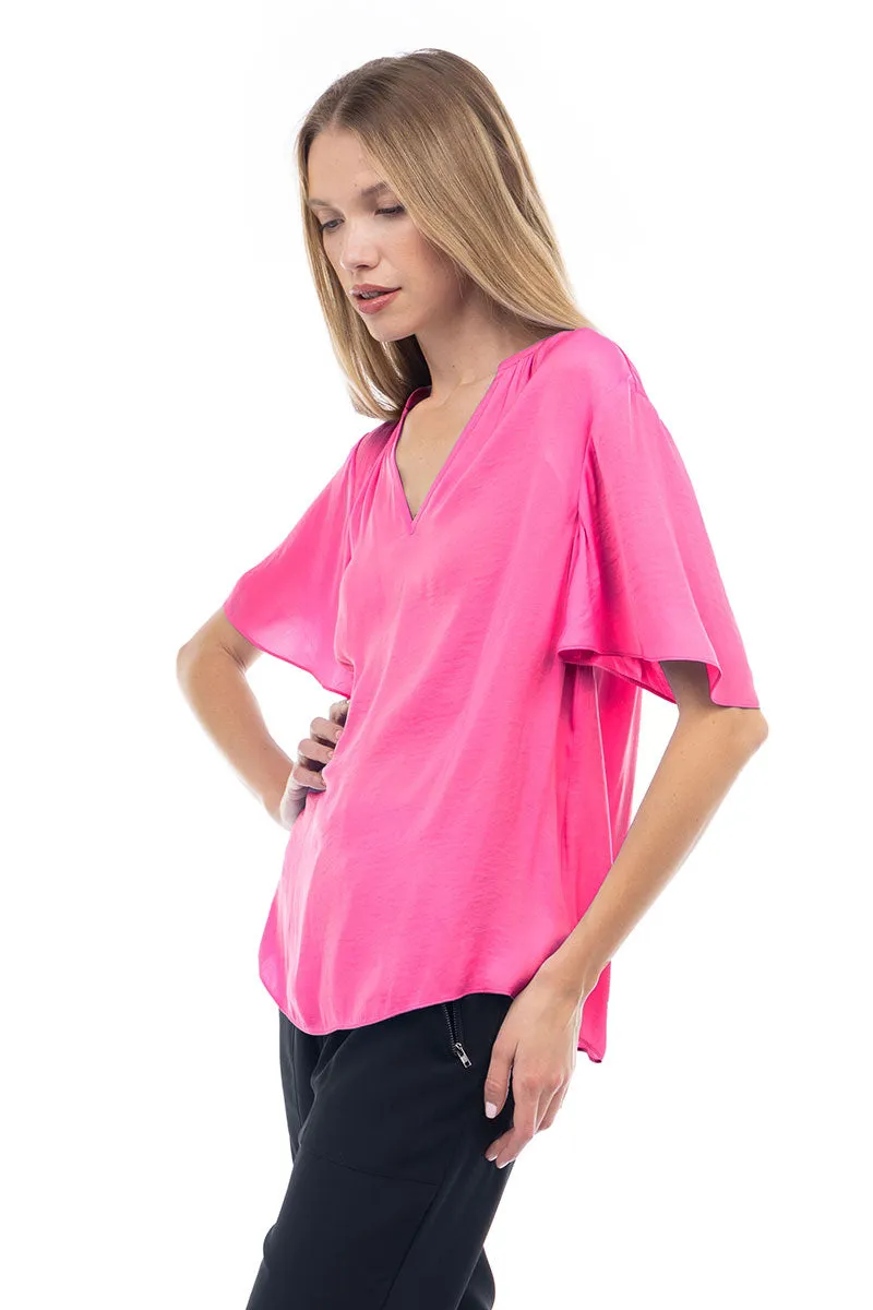 Flirty Short Sleeve Boxy Satin Blouse