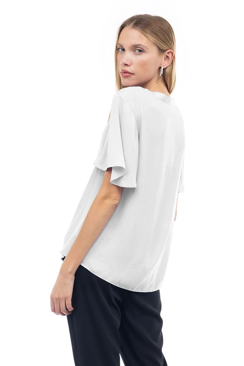 Flirty Short Sleeve Boxy Satin Blouse