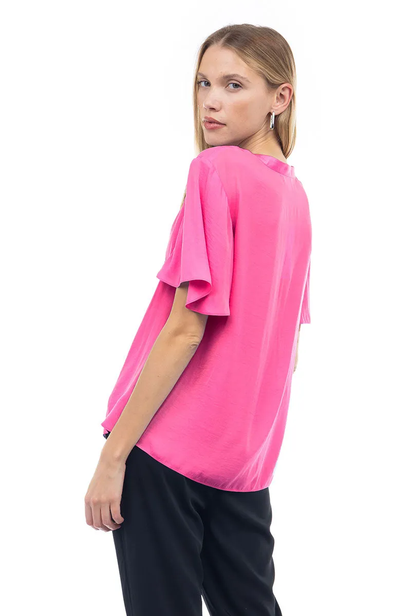 Flirty Short Sleeve Boxy Satin Blouse