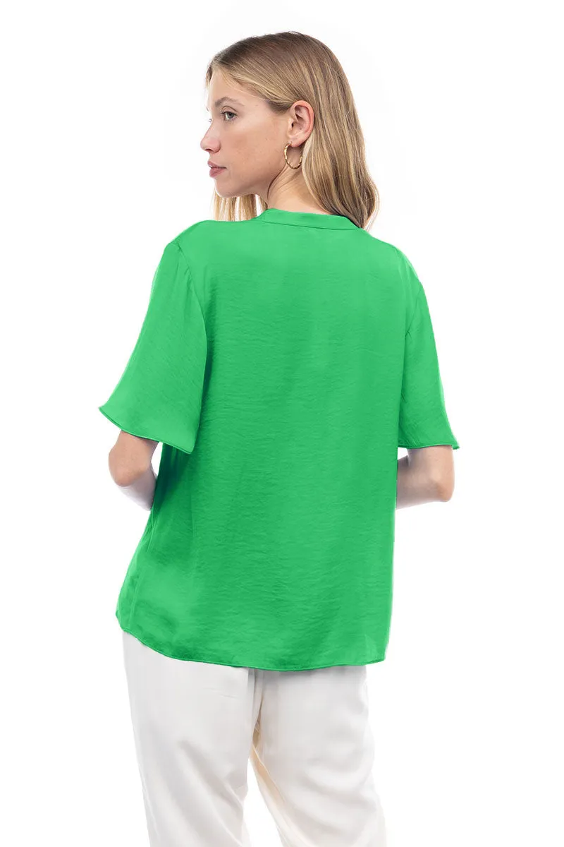 Flirty Short Sleeve Boxy Satin Blouse