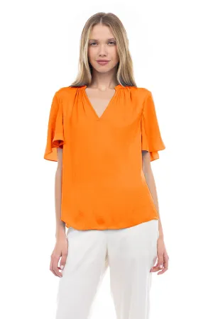 Flirty Short Sleeve Boxy Satin Blouse