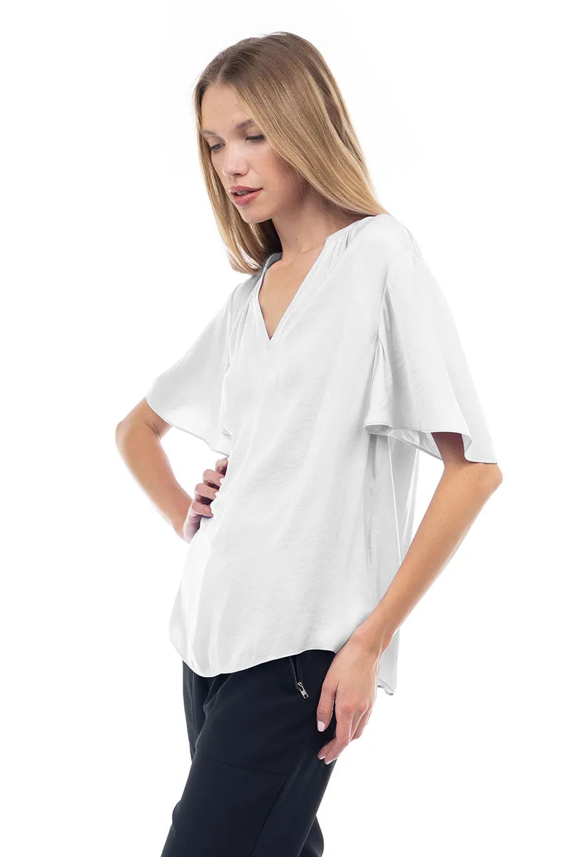 Flirty Short Sleeve Boxy Satin Blouse