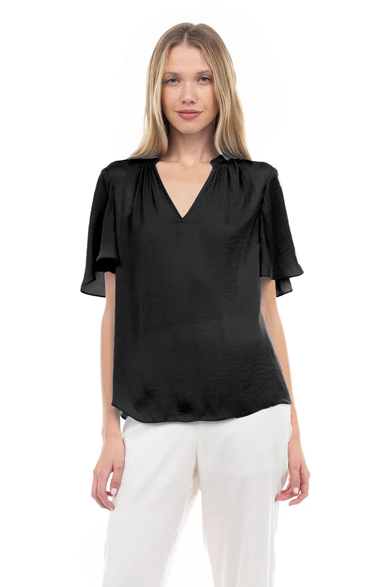Flirty Short Sleeve Boxy Satin Blouse