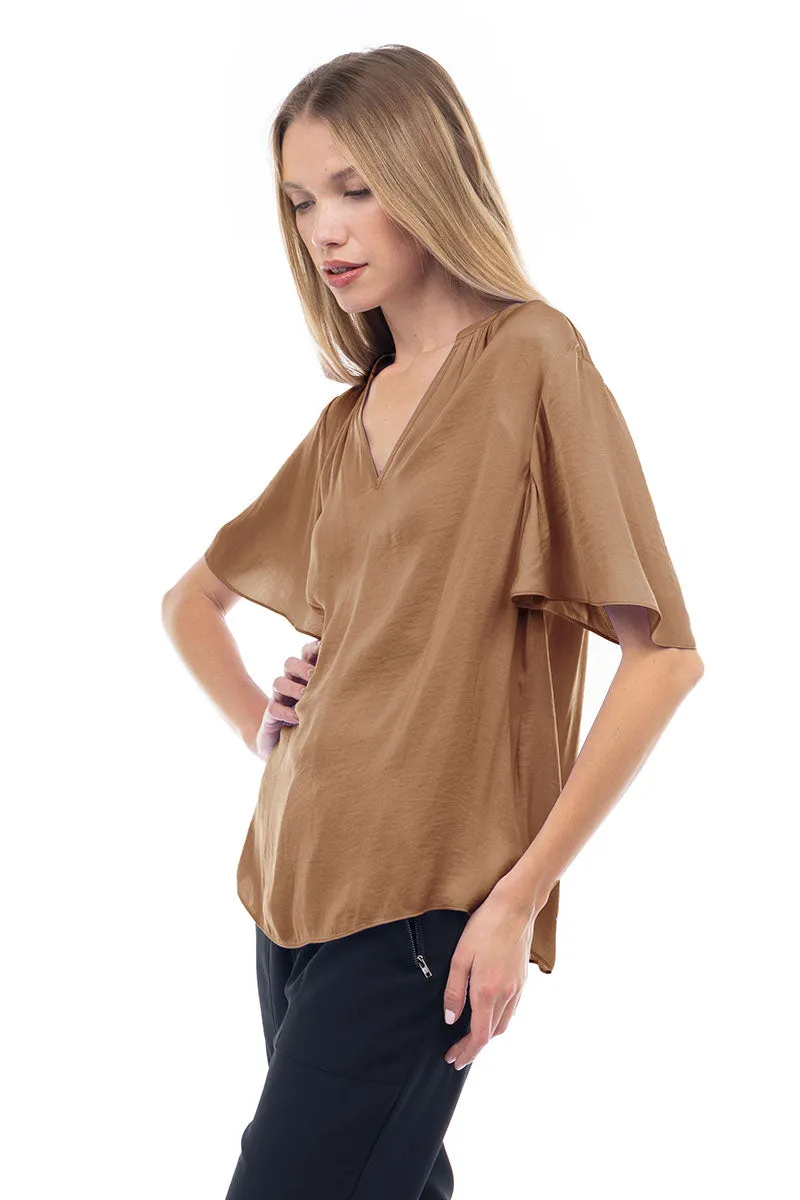 Flirty Short Sleeve Boxy Satin Blouse