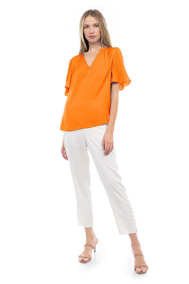 Flirty Short Sleeve Boxy Satin Blouse