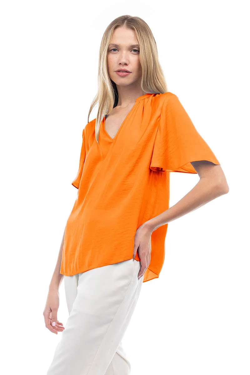 Flirty Short Sleeve Boxy Satin Blouse