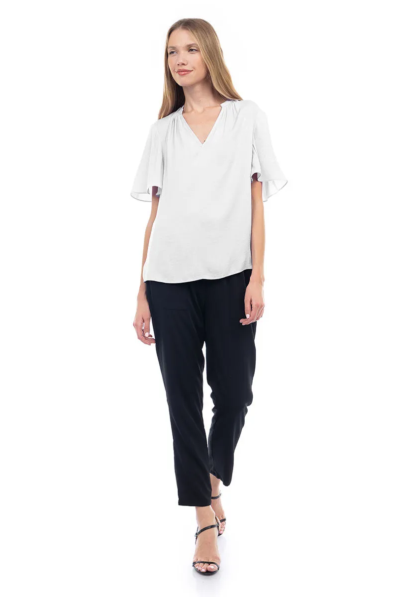 Flirty Short Sleeve Boxy Satin Blouse