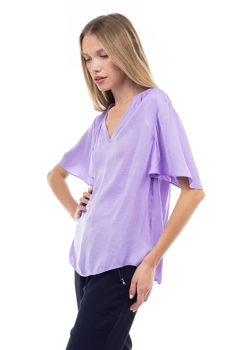 Flirty Short Sleeve Boxy Satin Blouse