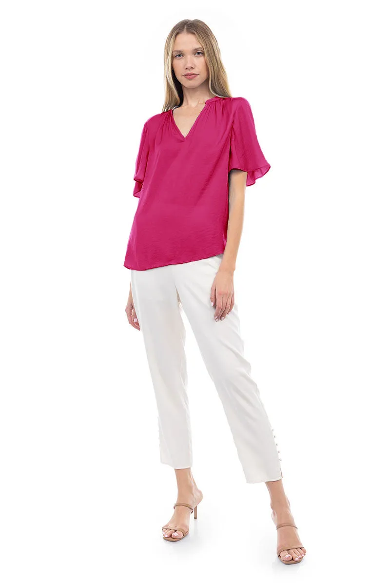 Flirty Short Sleeve Boxy Satin Blouse
