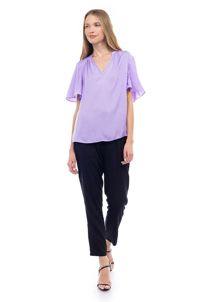 Flirty Short Sleeve Boxy Satin Blouse