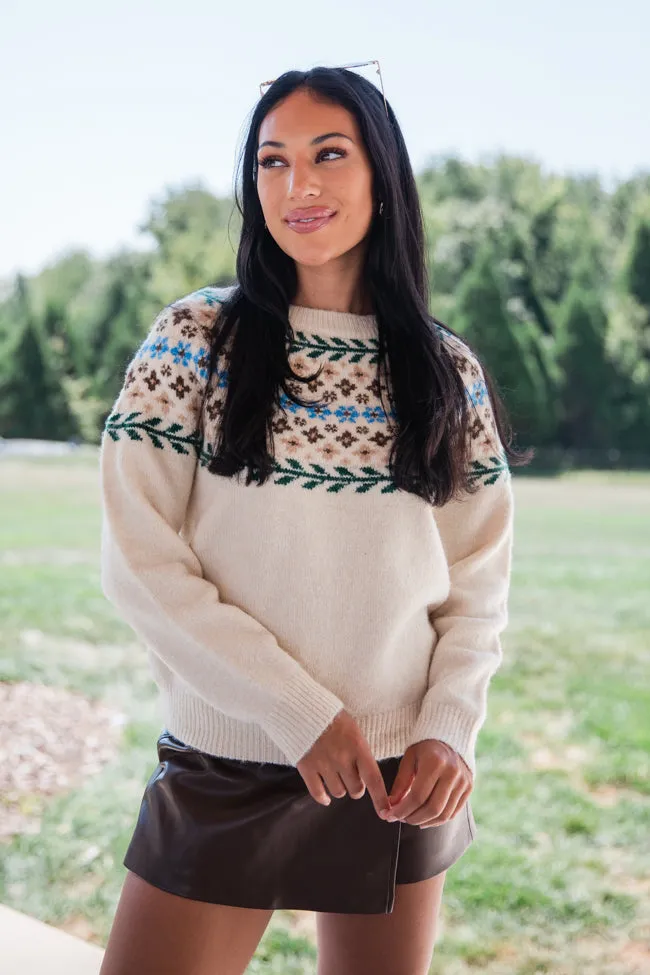 Floral Affair Ivory Multi Flower Fair Isle Sweater FINAL SALE