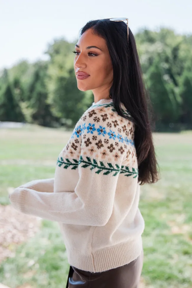 Floral Affair Ivory Multi Flower Fair Isle Sweater FINAL SALE