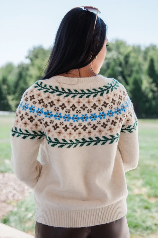 Floral Affair Ivory Multi Flower Fair Isle Sweater FINAL SALE