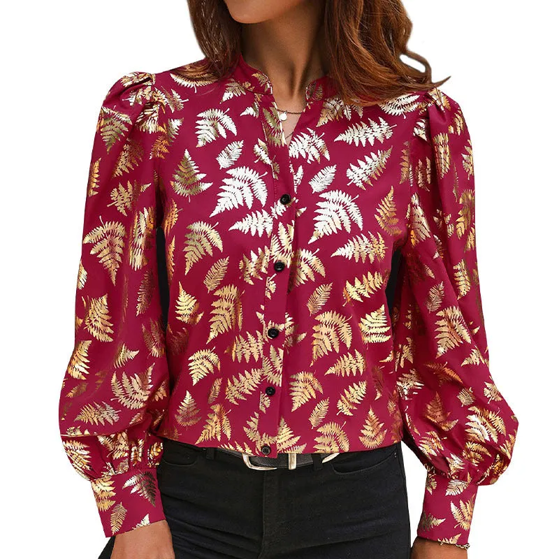 Floral Gold Stamping Long Sleeve Shirts Wholesale Womens Clothing N3824062800024