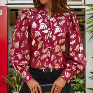 Floral Gold Stamping Long Sleeve Shirts Wholesale Womens Clothing N3824062800024
