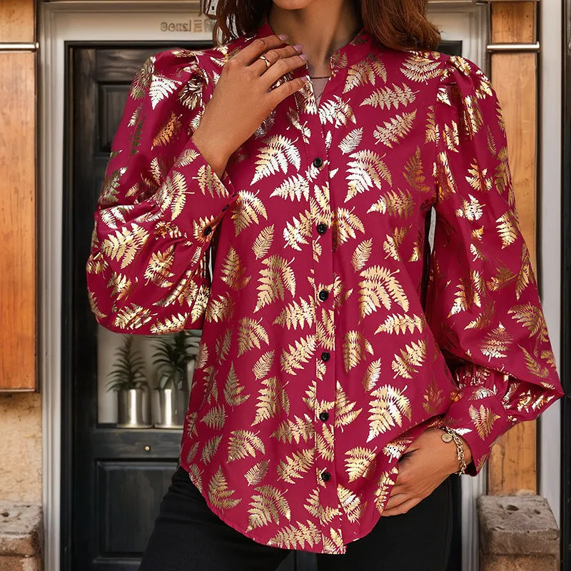 Floral Gold Stamping Long Sleeve Shirts Wholesale Womens Clothing N3824062800024