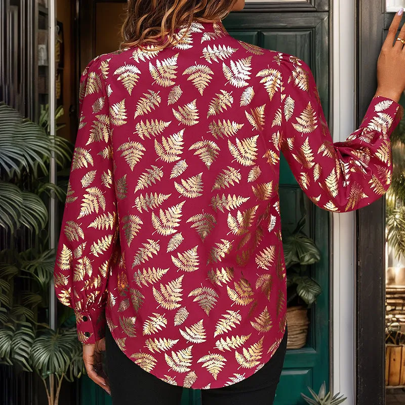 Floral Gold Stamping Long Sleeve Shirts Wholesale Womens Clothing N3824062800024