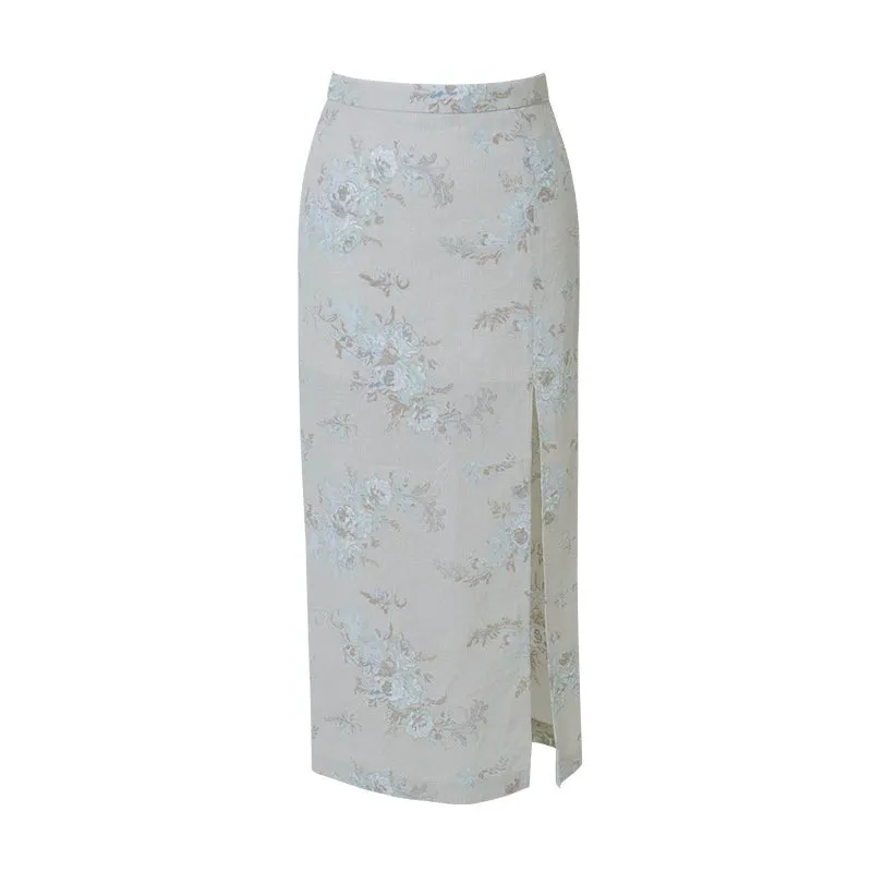 Floral High Slit Skirt