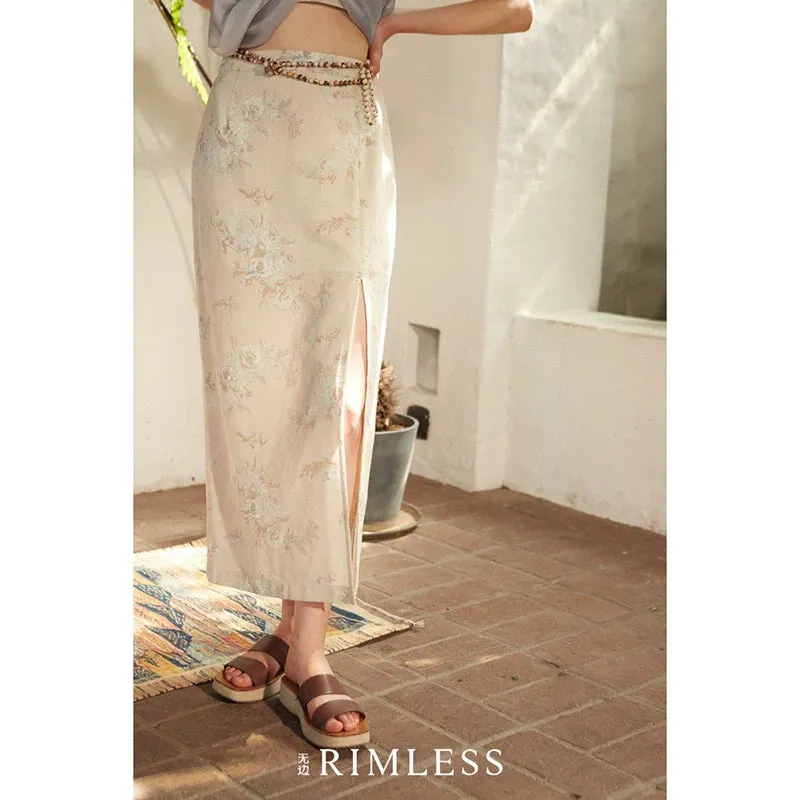 Floral High Slit Skirt