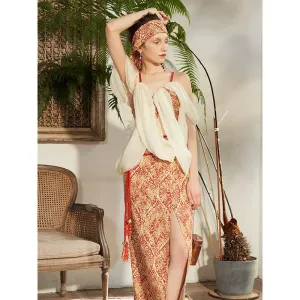 Floral High Slit Skirt