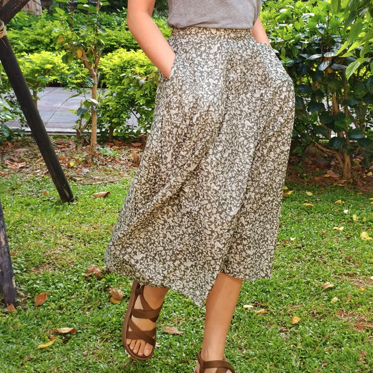 Forest Green Garden-Handmade Circle Skirt