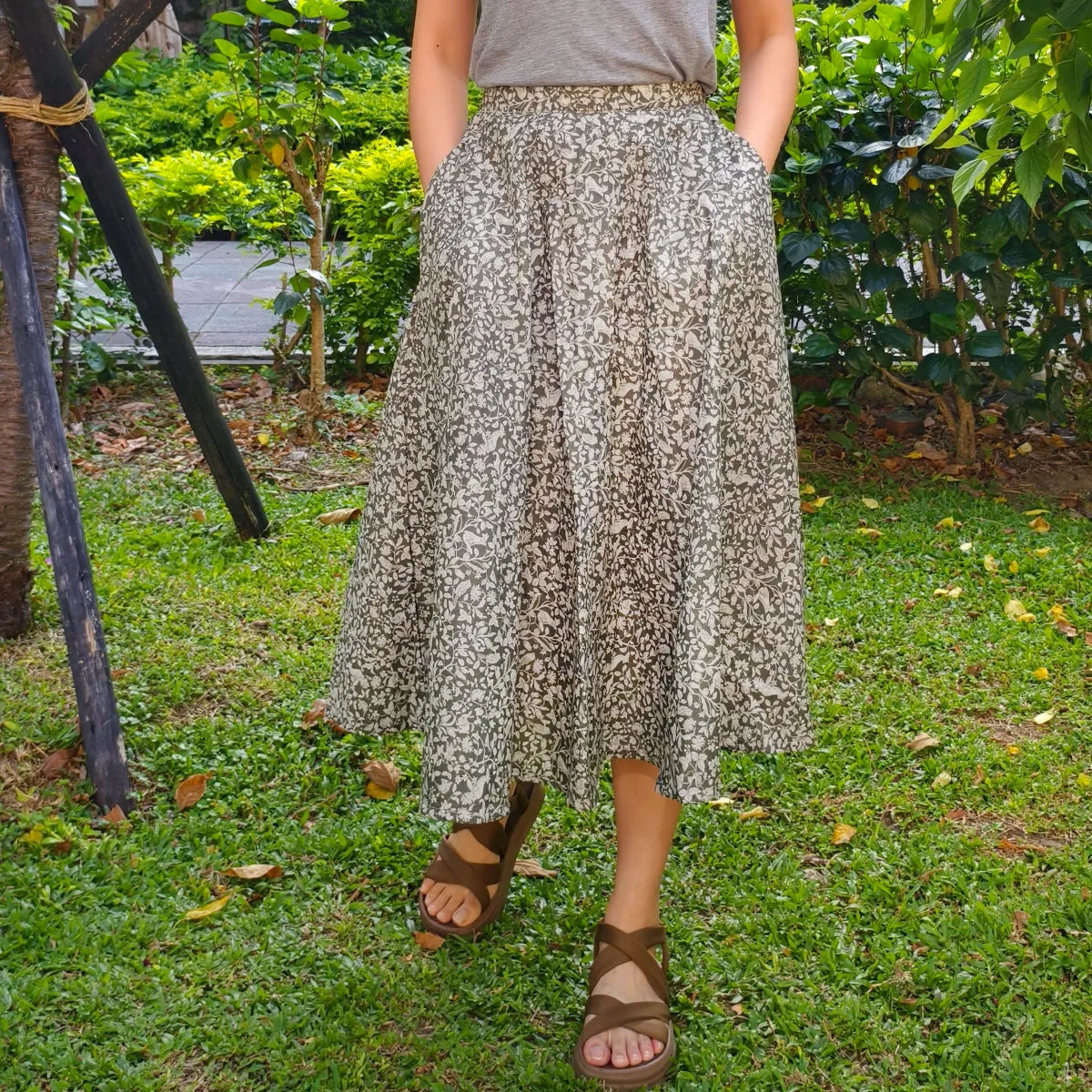 Forest Green Garden-Handmade Circle Skirt