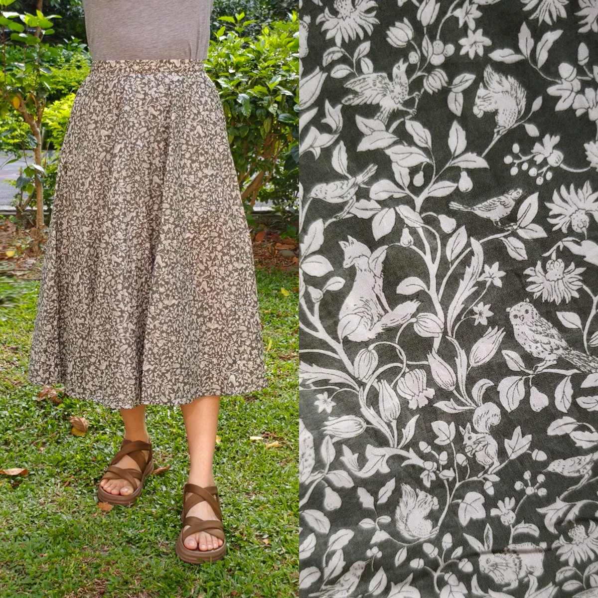Forest Green Garden-Handmade Circle Skirt