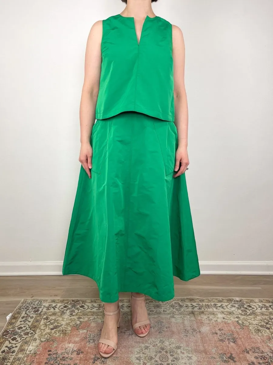 Gemma Circle Skirt in Leaf Nylon Faille