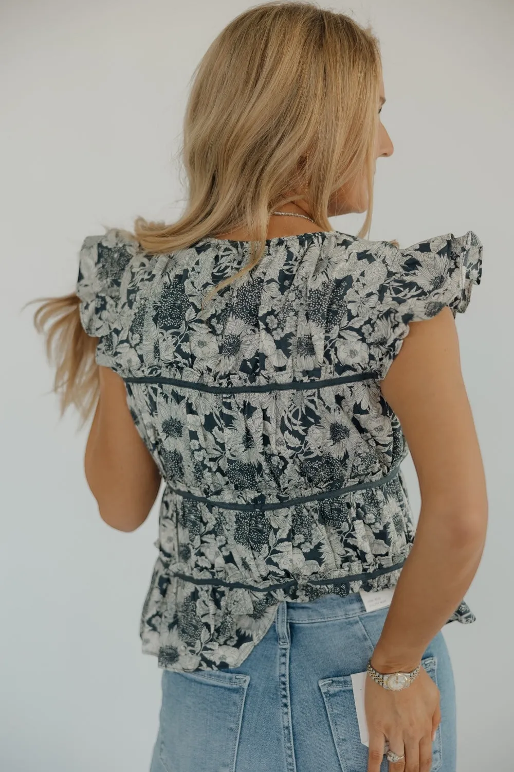 Gina Navy Grosgrain Trim Peplum Top