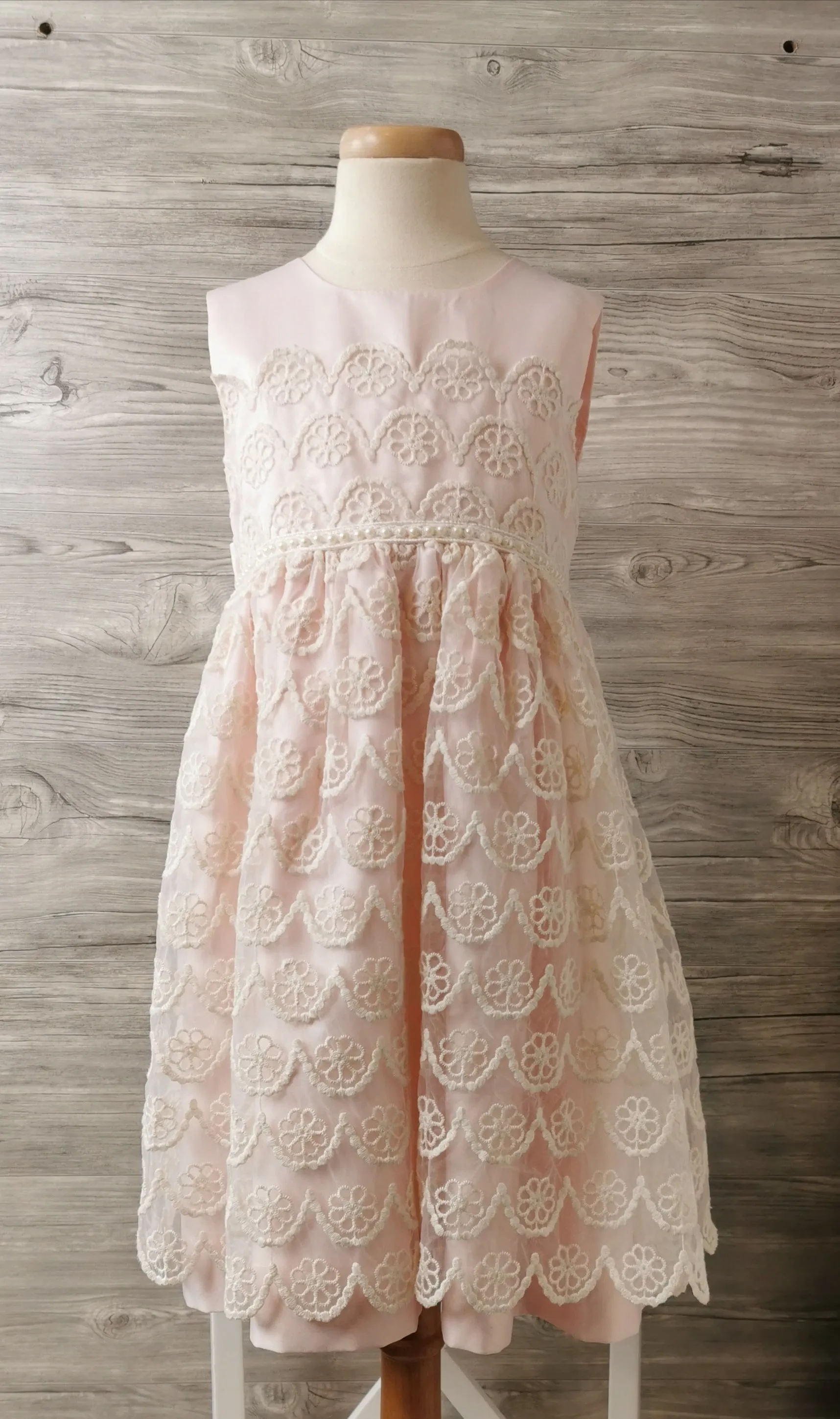 GIRL SIZE 6X - BLUEBERI BOULEVARD, Soft Pink Tulip Lace, Empire Dress EUC B37