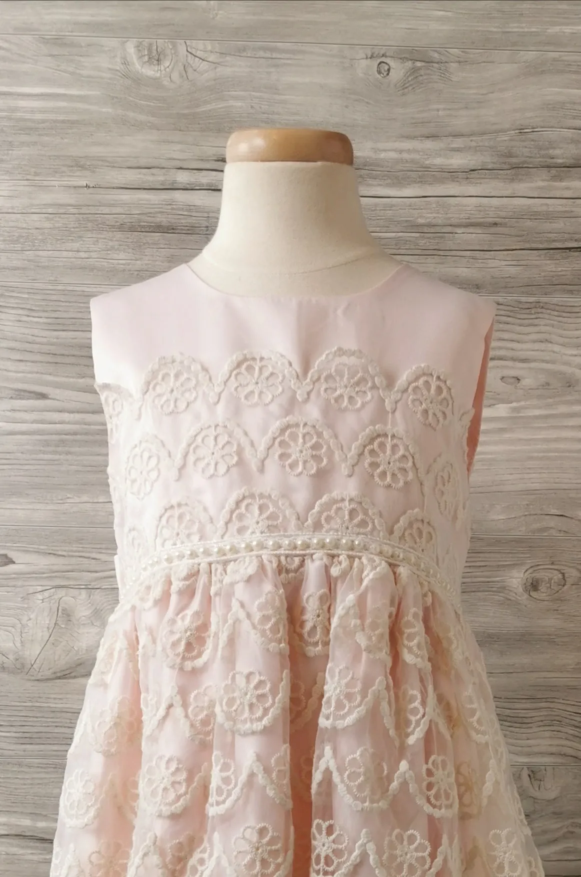 GIRL SIZE 6X - BLUEBERI BOULEVARD, Soft Pink Tulip Lace, Empire Dress EUC B37