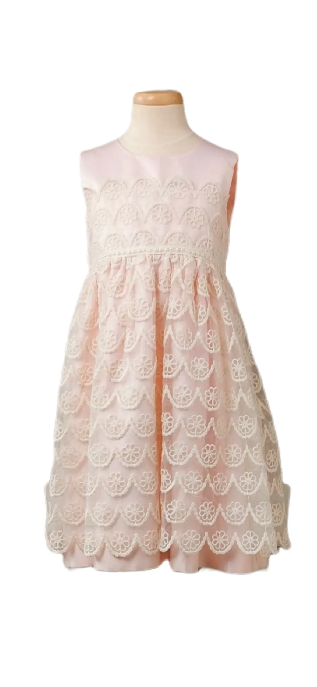 GIRL SIZE 6X - BLUEBERI BOULEVARD, Soft Pink Tulip Lace, Empire Dress EUC B37