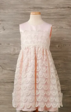 GIRL SIZE 6X - BLUEBERI BOULEVARD, Soft Pink Tulip Lace, Empire Dress EUC B37