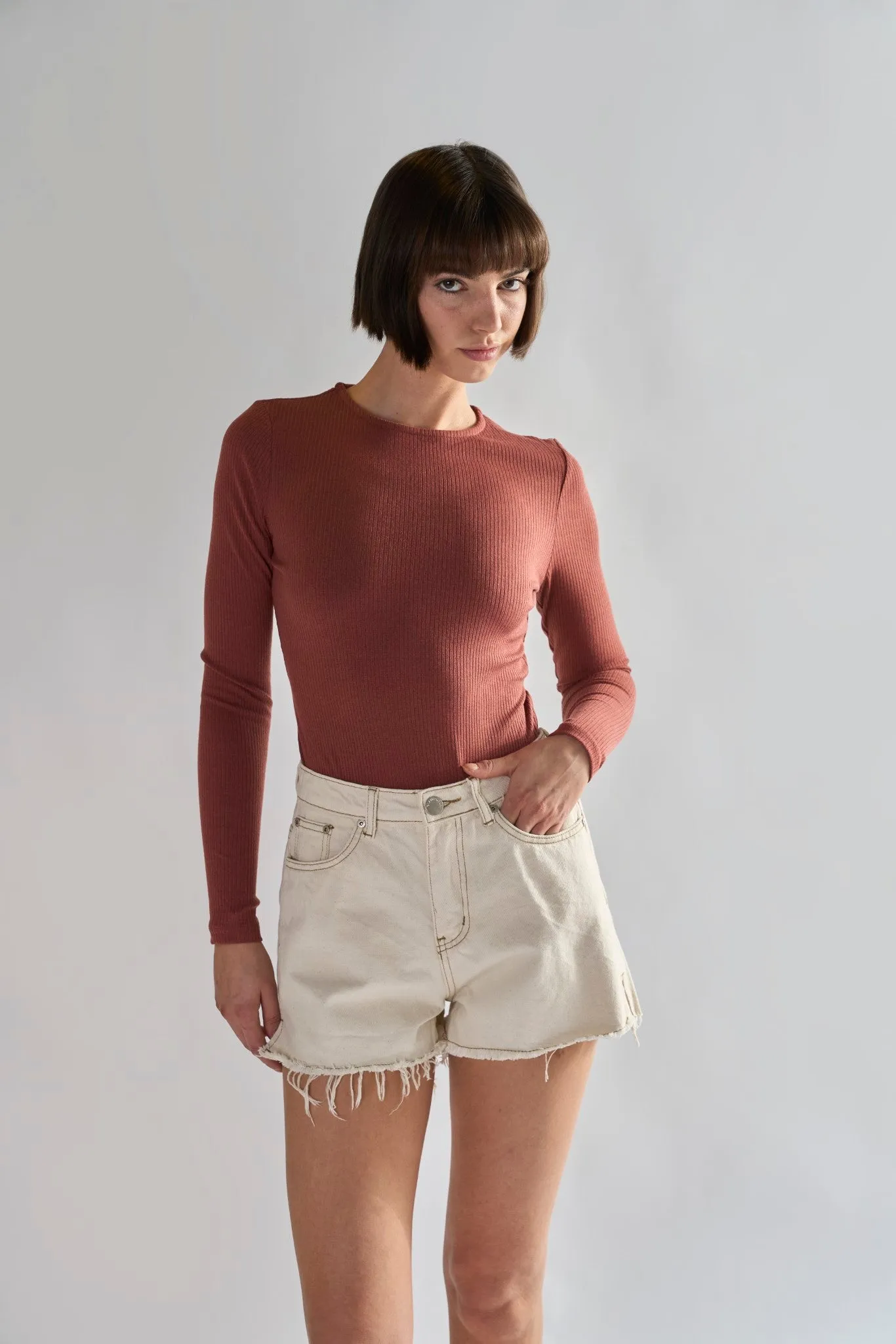 Glamorous Ecru High waisted Denim Shorts