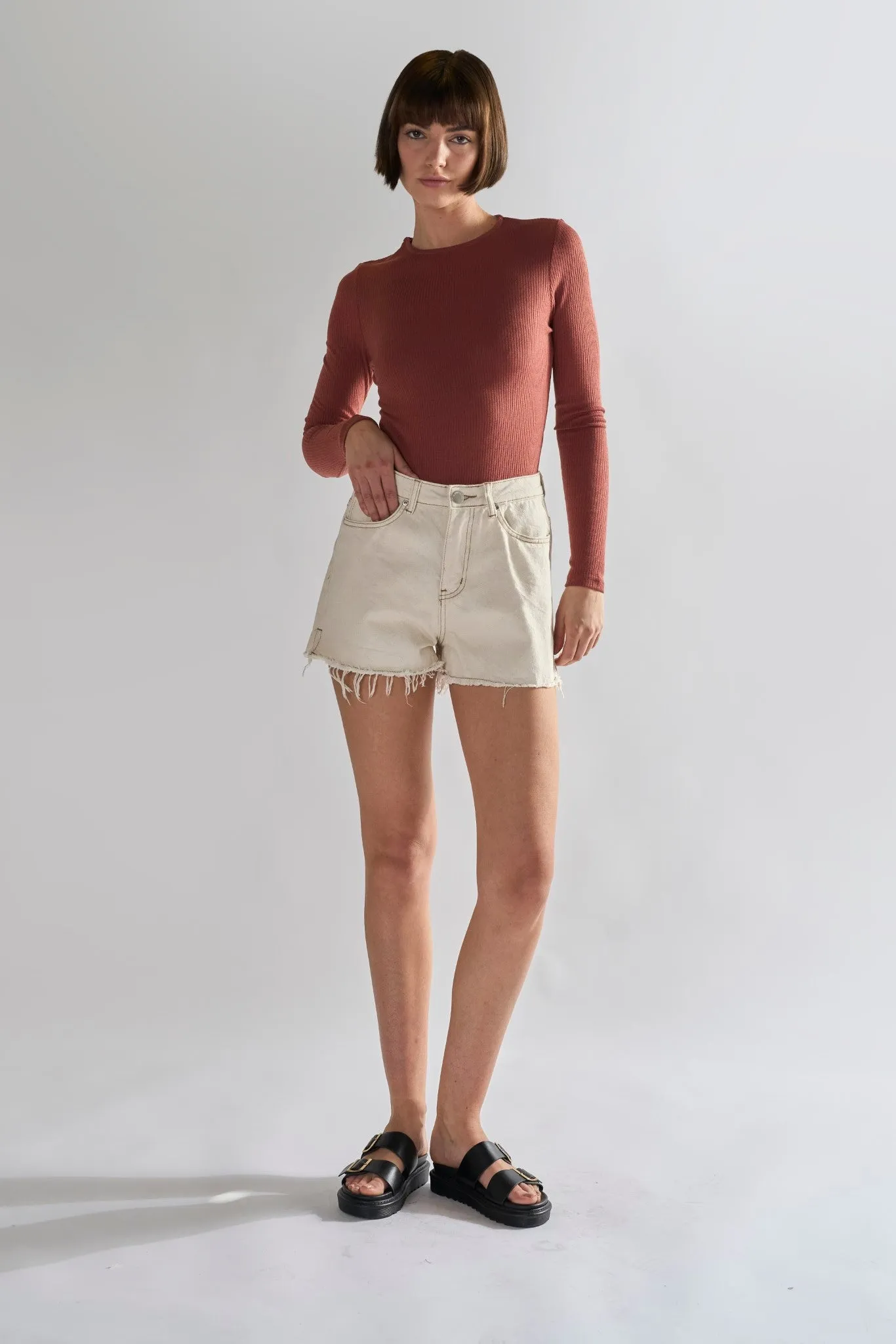 Glamorous Ecru High waisted Denim Shorts