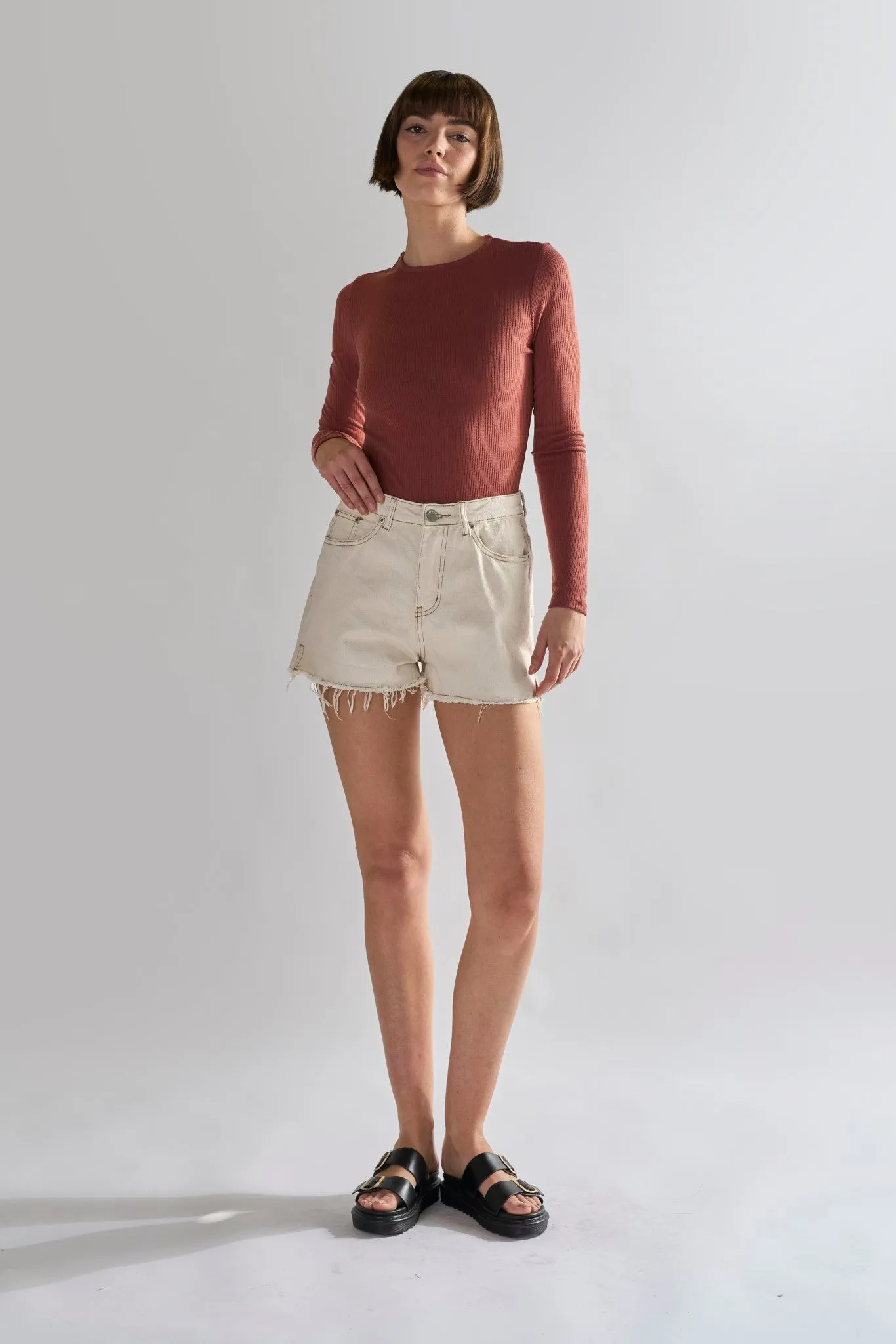Glamorous Ecru High waisted Denim Shorts