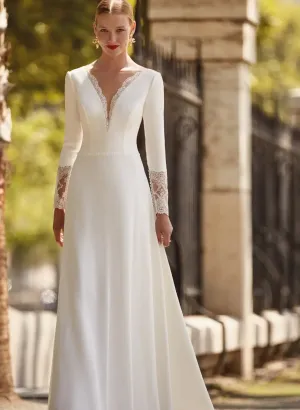 Gorgeous Women's Sexy V-Neck Bridal Dresses Long Sleeve Lace Applique Chiffon Open Back Wedding Welcome Guest Gowns Vestido