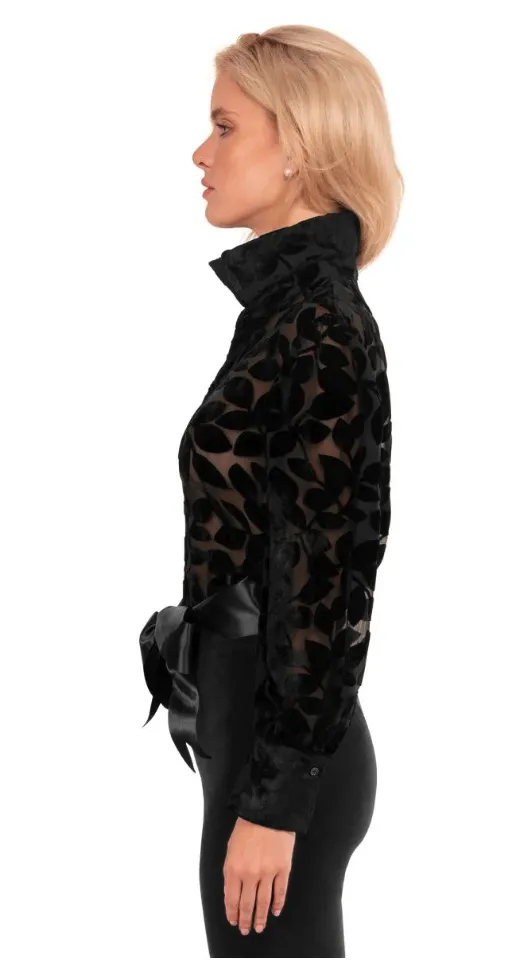 Gretchen Scott Designs Sumptuous Blouse - Luxe Leaf Velvet - Black - FINAL SALE