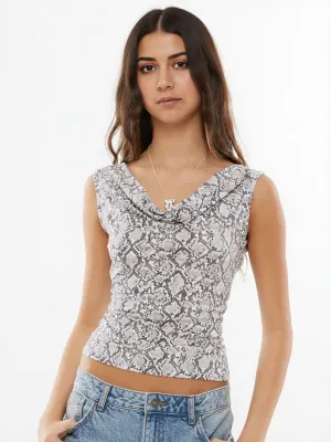 Grey Cowl Neck Animal Print Top