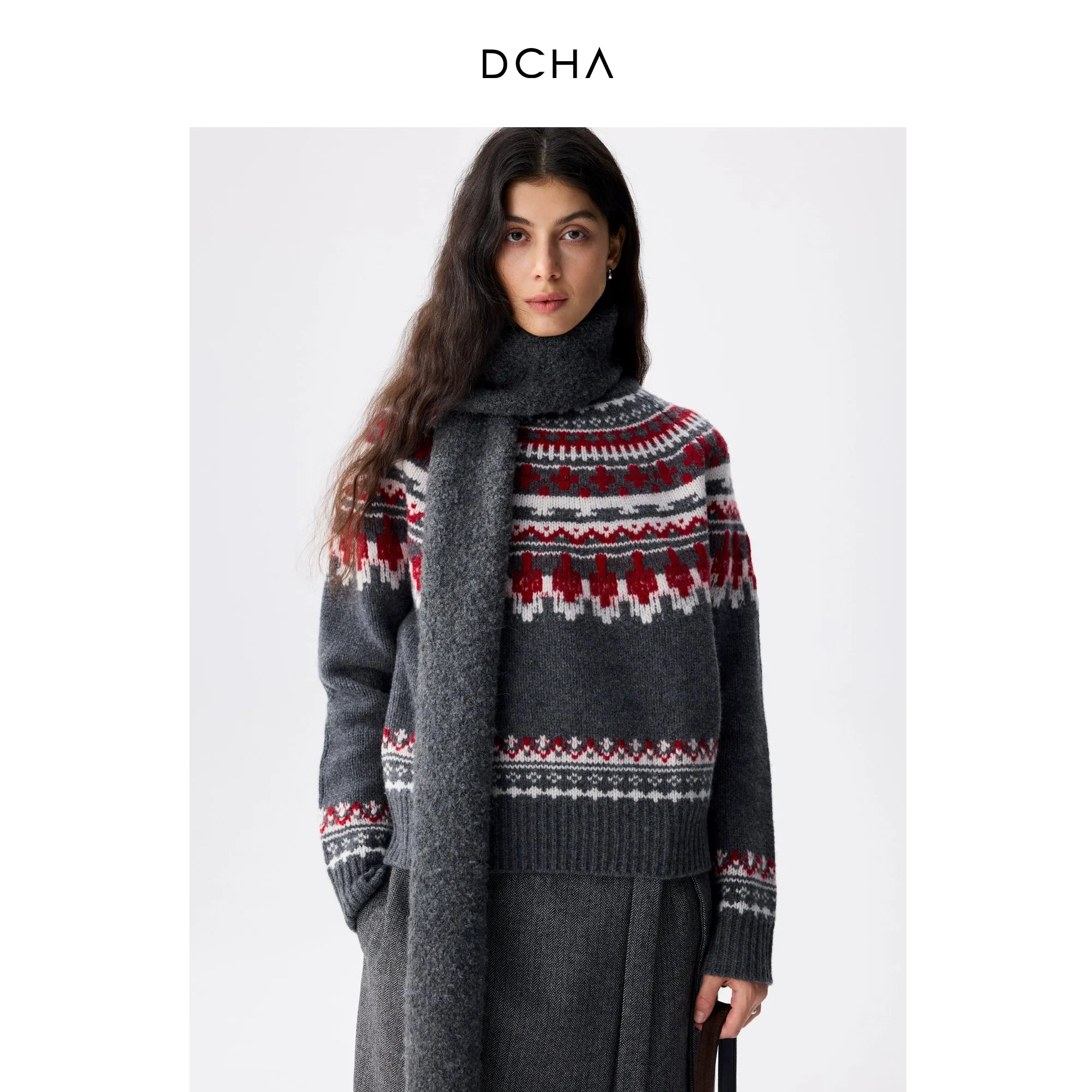 Grey Fair Isle Knit Sweater