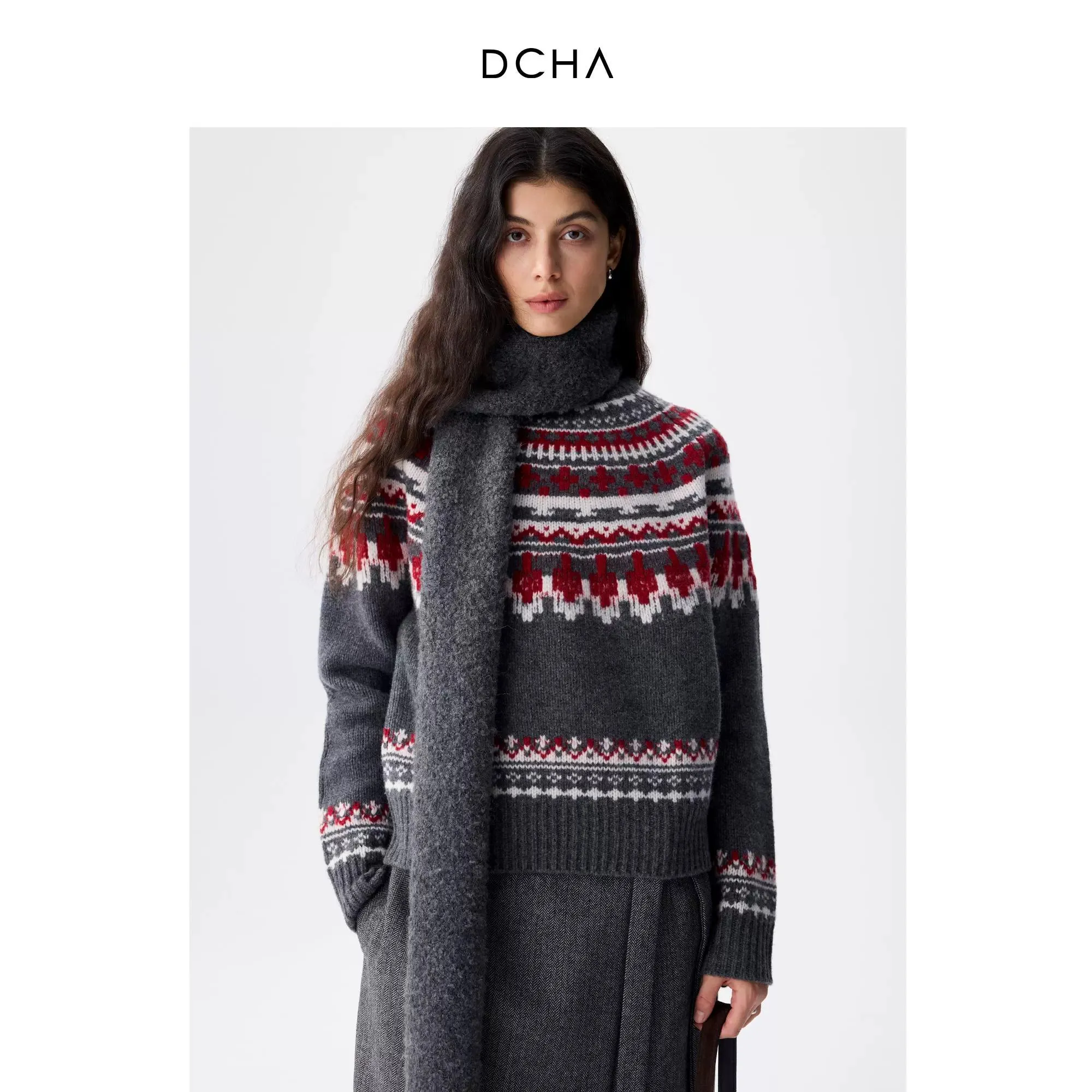 Grey Fair Isle Knit Sweater