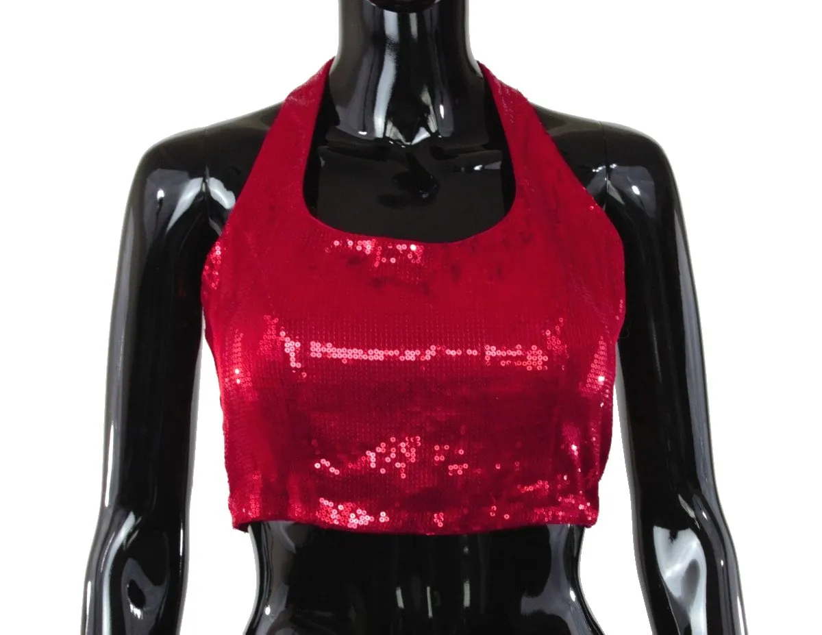 Halter Neck Red Sequin Blouse