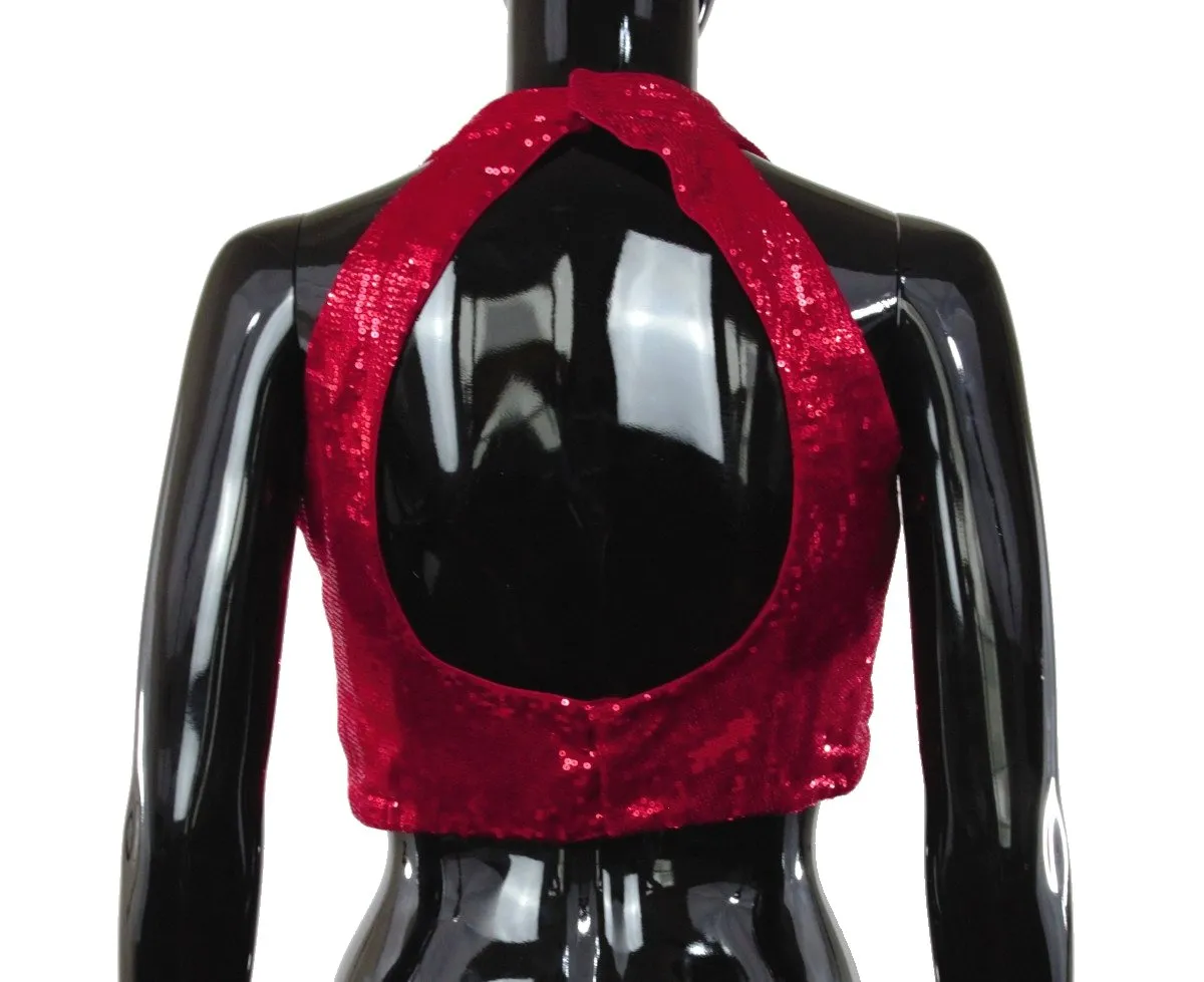 Halter Neck Red Sequin Blouse