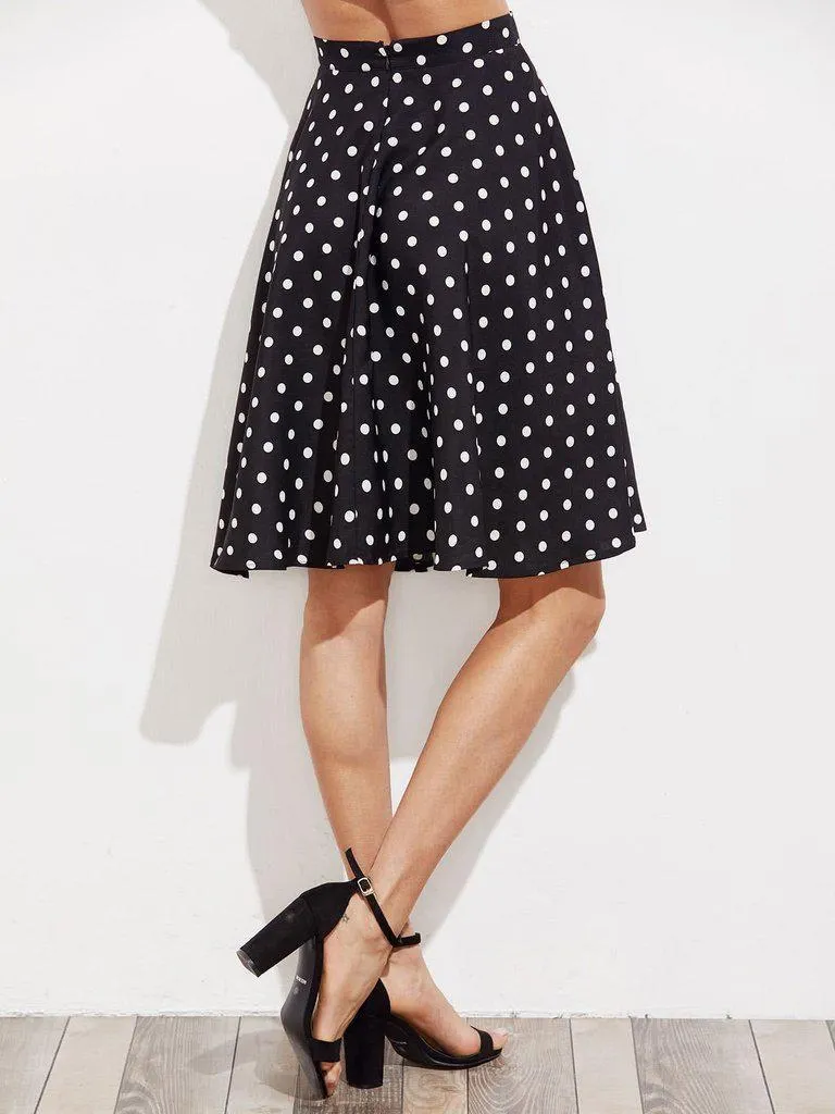 Hidden Pocket Detail Polka Dot Circle Skirt