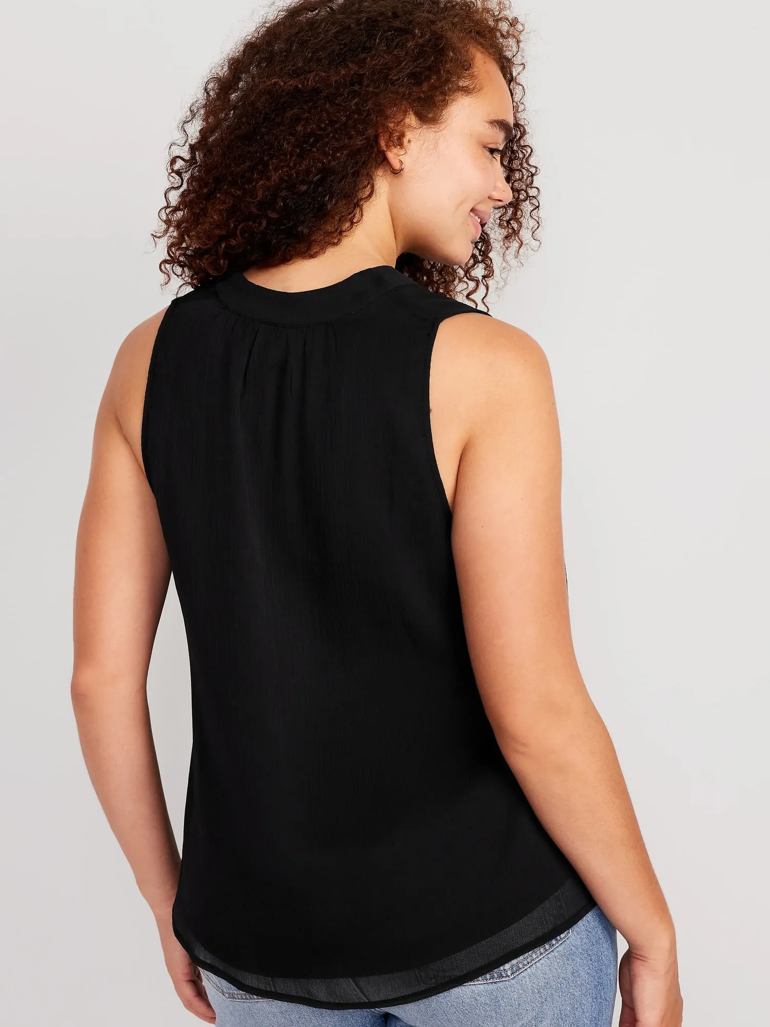 High Neck Bow-Front Chiffon Top for Women