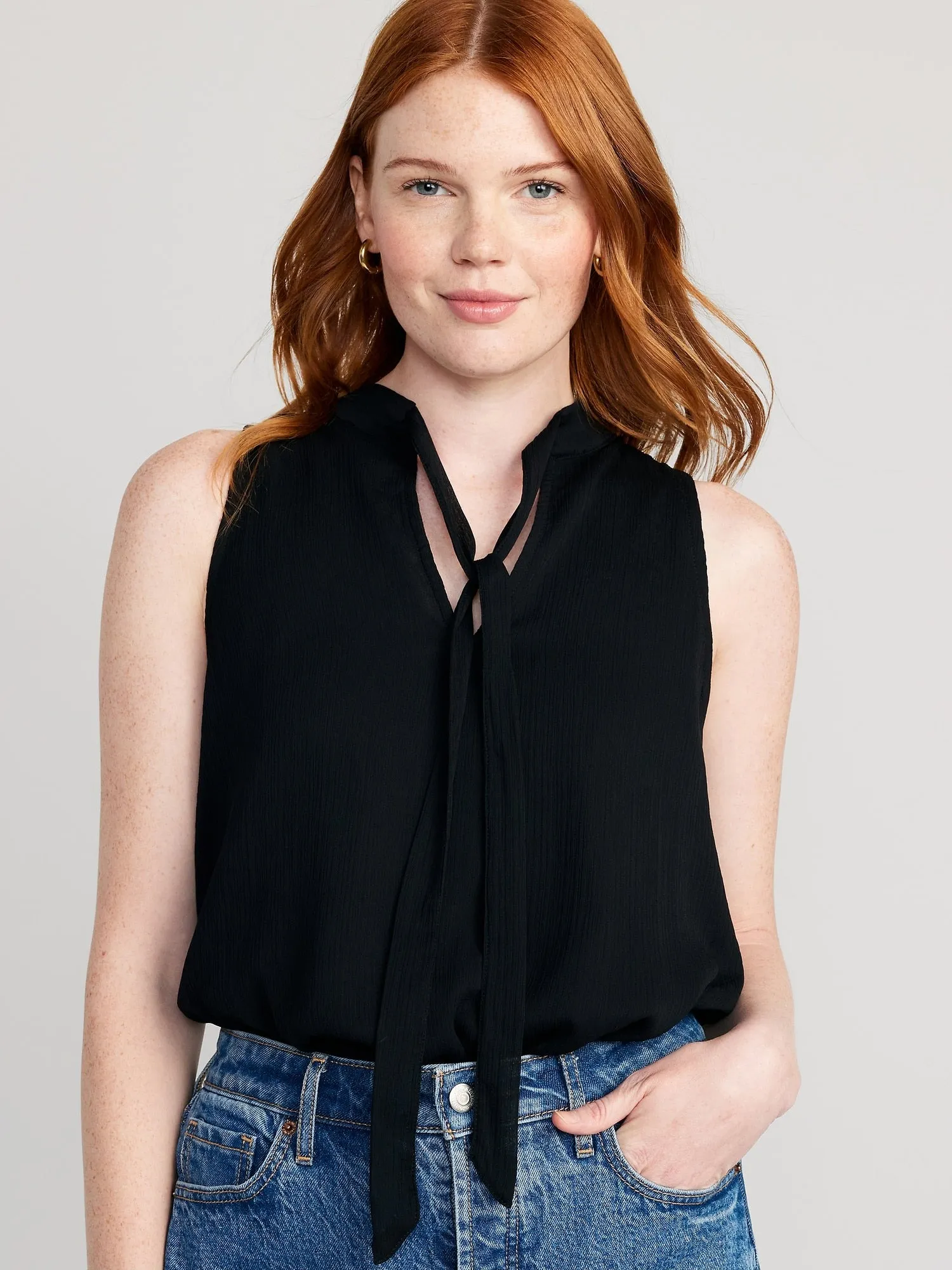 High Neck Bow-Front Chiffon Top for Women